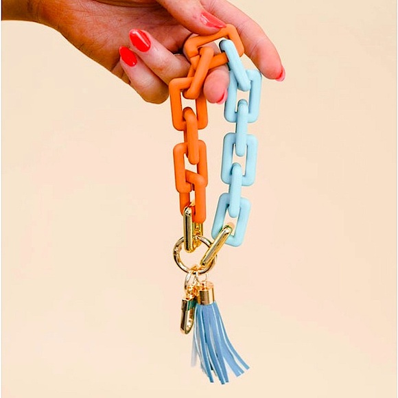 🆕💜🩷LAVENDER/PINK RECTANGLE 2 TONE Rubber Coated Keychain - Picture 8 of 9